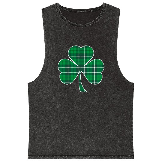 St Patric Day Irish Green Buffalo Plaid Shamrock Mineral Wash Tank Tops