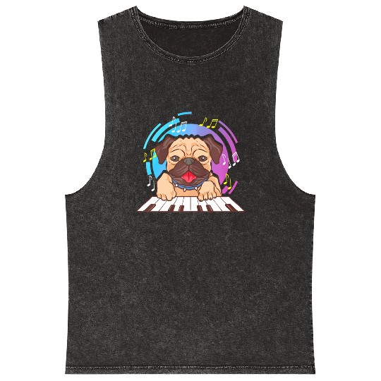 Cute Pug Dogs Pug Playing Piano Music Cute Pug Mineral Wash Tank Tops