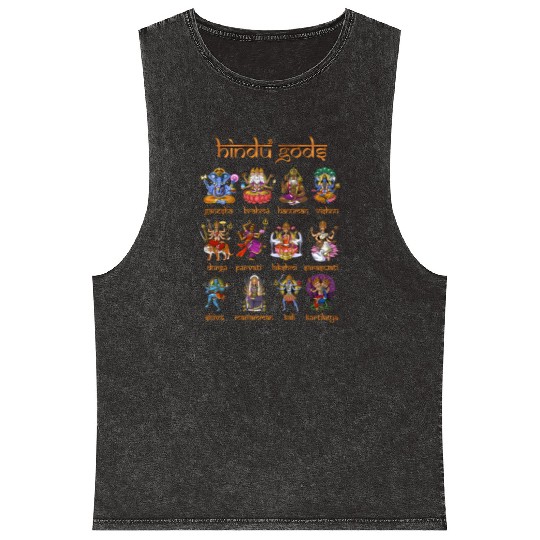 Hindu Gods Shiva Ganesha Hanu Hinduism Goddess Mineral Wash Tank Tops