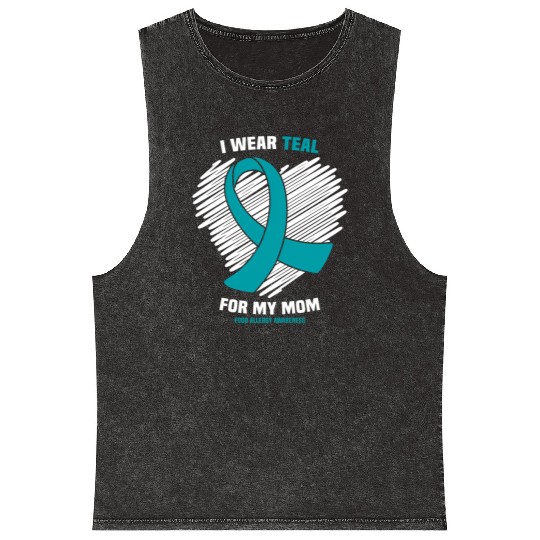 I Wear Teal For My Mom Food Allergy Awareness Mineral Wash Tank Tops
