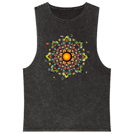 colorful gothic rosette church window ornament Mineral Wash Tank Tops