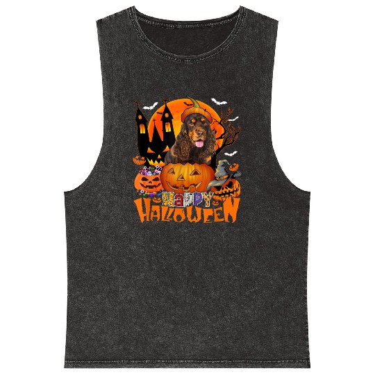 Halloween English Cocker Spaniel In Candy Mineral Wash Tank Tops