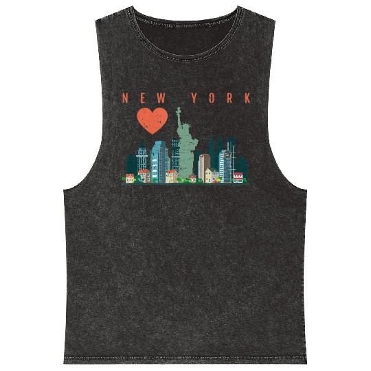 New York City Nyc Skyline Heart Distressed Style Mineral Wash Tank Tops