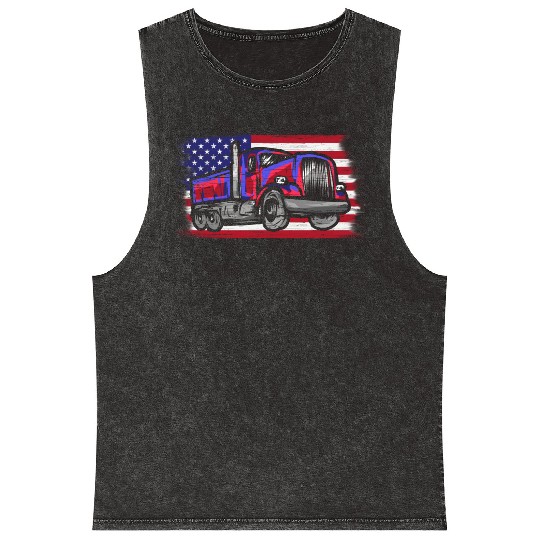 Dump Truck Usa Flag Garbage Trucker Mineral Wash Tank Tops