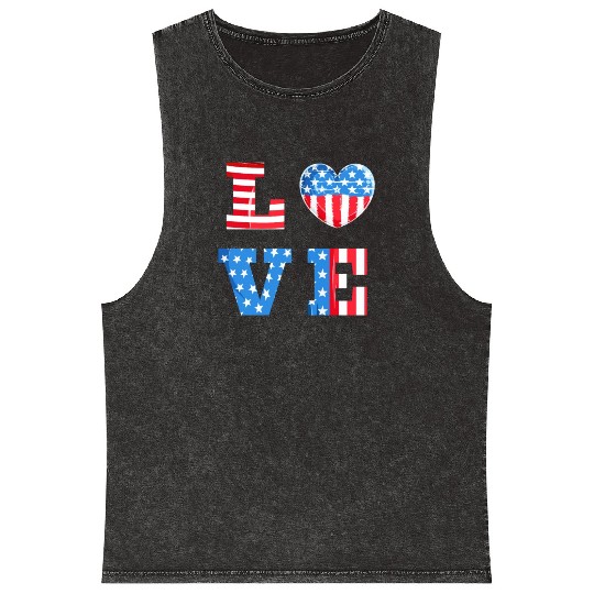 LOVE America Independence Day USA Patriots Mineral Wash Tank Tops