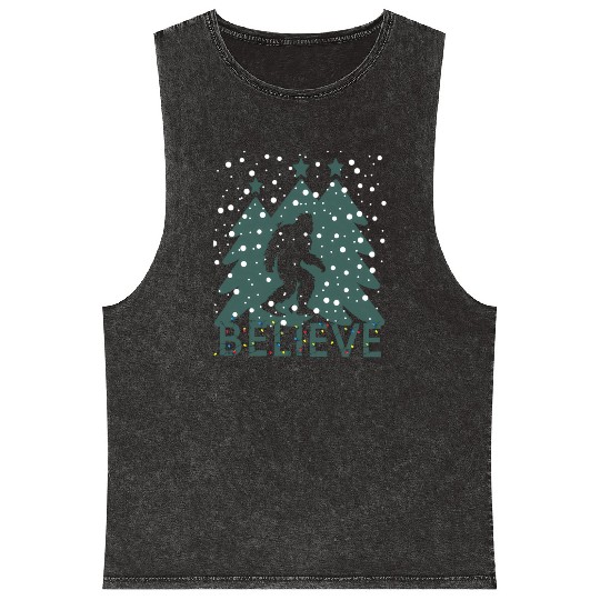 Believe In Bigfoot Lights Sasquatch Mineral Wash Tank Tops