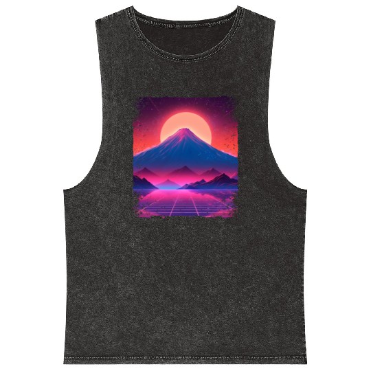 Aesthetic Vaporwave Japan Sight Mount Fuji Volcano Mineral Wash Tank Tops