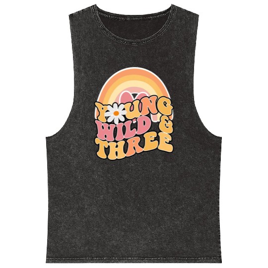 Daisy Birthday Young Wild 3 Boho 3rd Birthday Mineral Wash Tank Tops