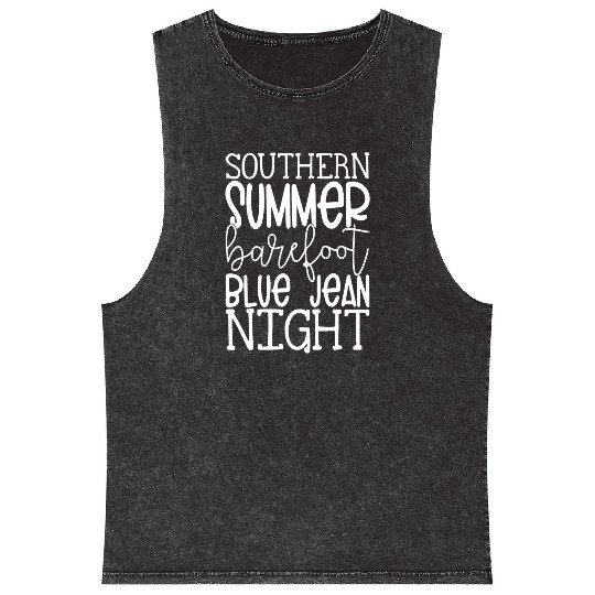 Southern Summer Barefoot Blue Jean Night Mineral Wash Tank Tops