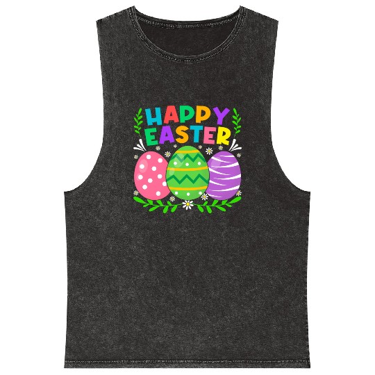 Happy Easter Day Bunny Eggs Easter Mineral Wash Tank Tops