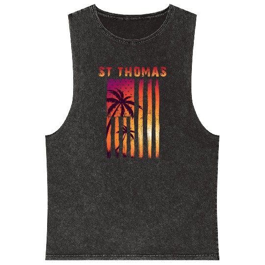 St Thomas Us Virgin Islands Patriotic Flag Mineral Wash Tank Tops