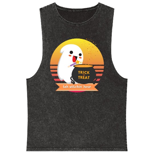 Halloween Cute Ghost Witching Hour Trick Or Treat Mineral Wash Tank Tops