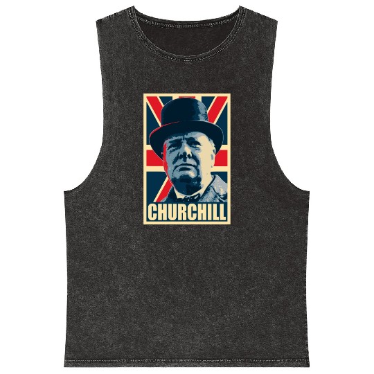 Winston Churhill Union Jack Propaganda Pop Art Mineral Wash Tank Tops