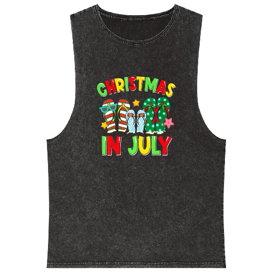 Christmas in July Flip Flops Summer Vacation Mineral Wash Tank Tops
