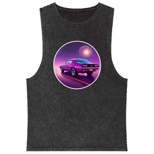 Nostalgic Retro 80s Purple Vaporwave Muscle Car Mineral Wash Tank Tops