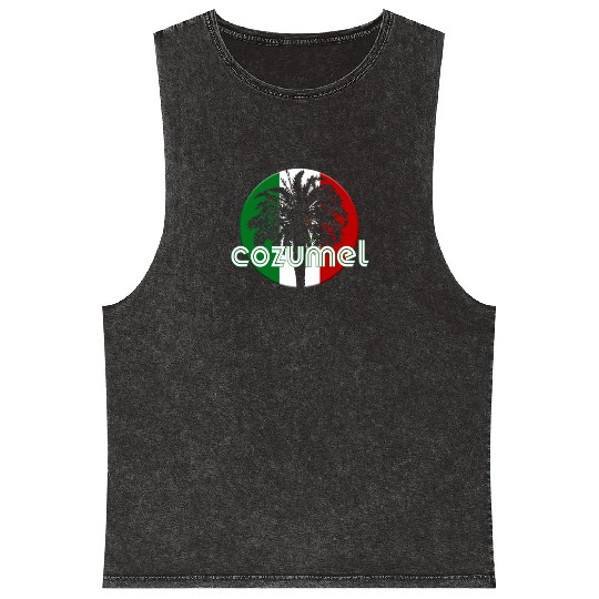 Cozumel Mexico Flag Native Palm Tree Mexican Mineral Wash Tank Tops