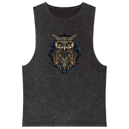Stained Glass Gothic Aesthetic Owl Intricate Mineral Wash Tank Tops