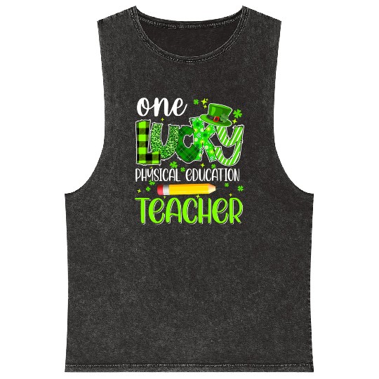 One Lucky Physical Education Teacher Pencil St Mineral Wash Tank Tops