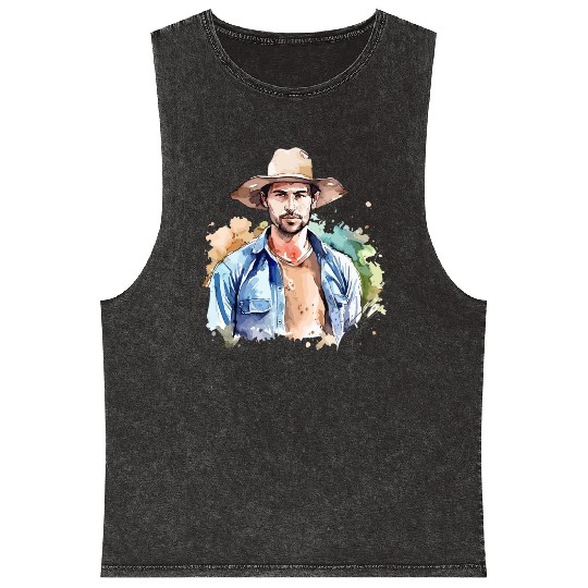 Harvest Hues - Watercolor Style Farmer Artwork Mineral Wash Tank Tops