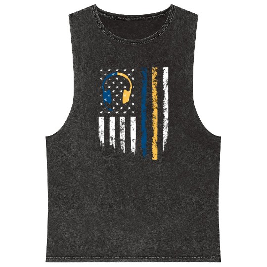 Gold Blue Line 911 Police Dispatcher First Mineral Wash Tank Tops