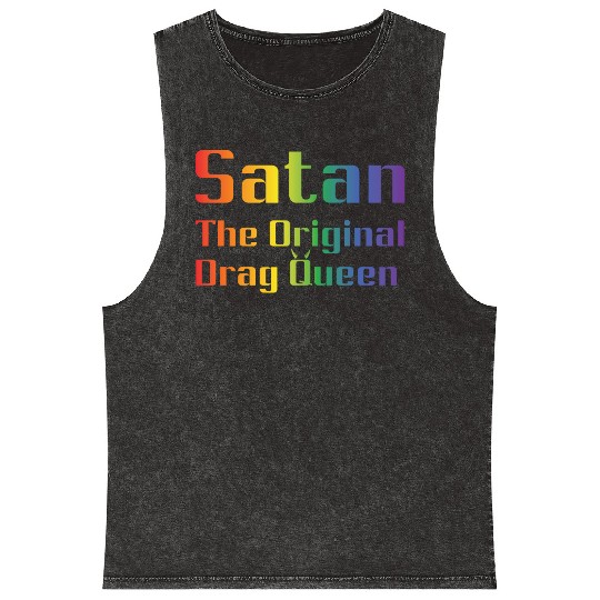 Funny Hail Gay Satan Lgbt Goth Gay Pride Baphomet Mineral Wash Tank Tops