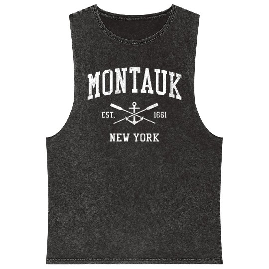 Montauk Ny Crossed Oars Boat Anchor Sports Mineral Wash Tank Tops