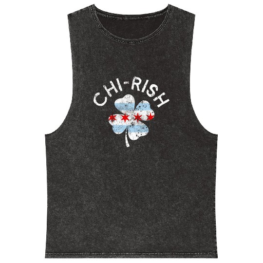 Chi-Rish Chicago Flag Lucky C St Patrick'S Day Mineral Wash Tank Tops