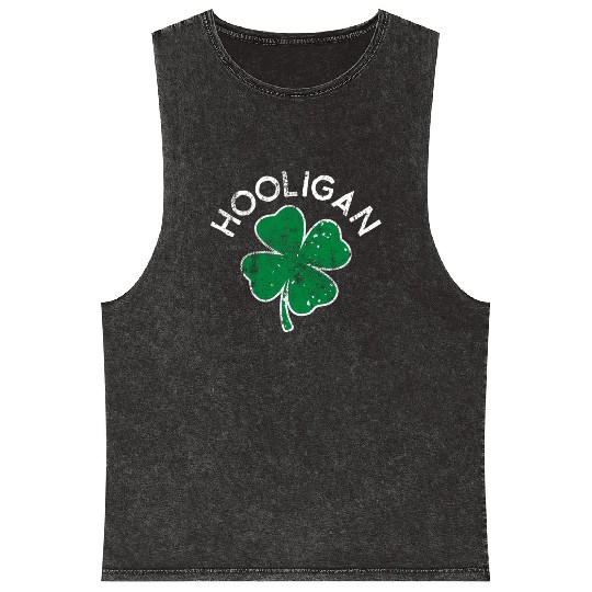 Hooligan Squad Lucky C St Patrick'S Day Distress Mineral Wash Tank Tops