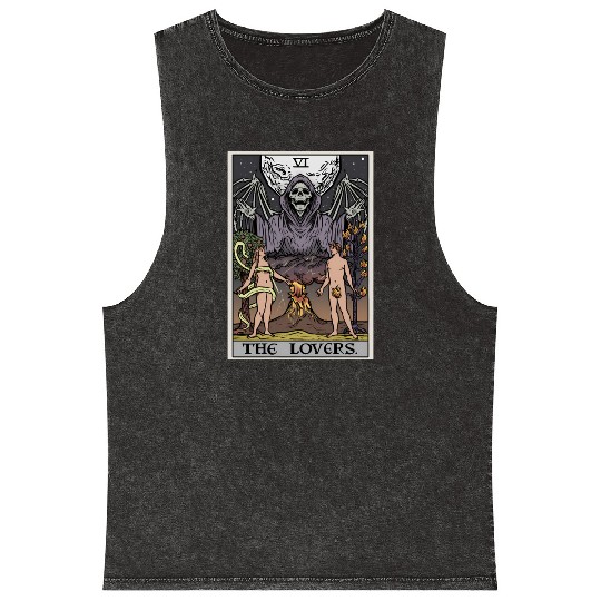 The Tarot Card Halloween Grim Reaper Gothic Horror Mineral Wash Tank Tops