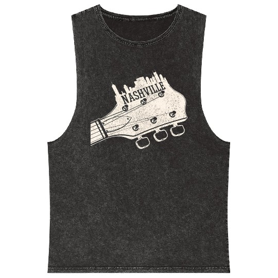Nashville Guitar Skyline Country Music City Mineral Wash Tank Tops