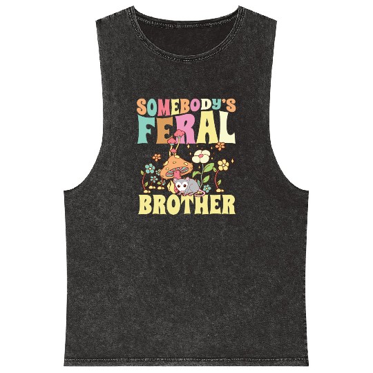 Somebody's Feral Brother Wild Bro Opossum Groovy Mineral Wash Tank Tops