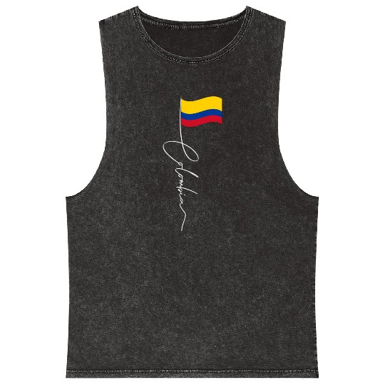 Colombia Signature Flag Pole - Patriotic Mineral Wash Tank Tops