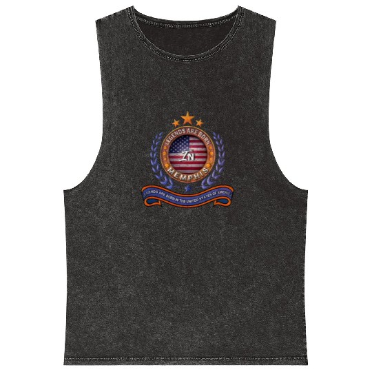Legends of Memphis Tennessee Retro USA Flag Mineral Wash Tank Tops