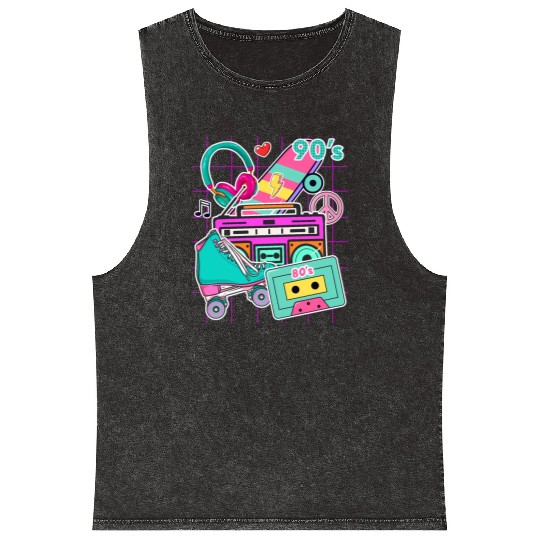 80'S 90'S Party Elements - Pop - Music Cassette Mineral Wash Tank Tops