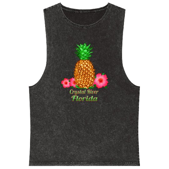 I Love Crystal River Florida Fl Pineapple Floral Mineral Wash Tank Tops