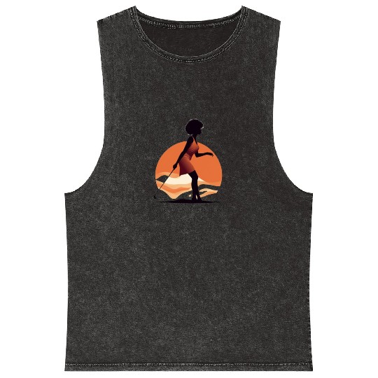 Golfer Girl Afro Woman Golf Player African Mineral Wash Tank Tops