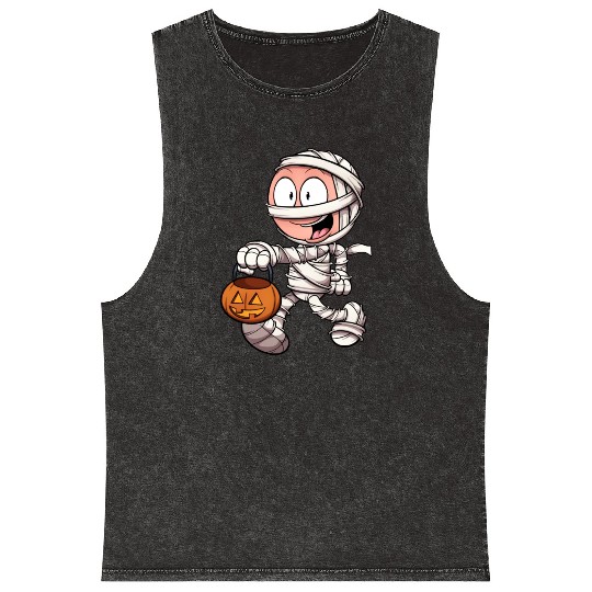 Kid In Mummy Costume Trick Or Treating Mineral Wash Tank Tops