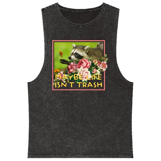 Maybe life isn't trash Vintage Floral Raccoon Mineral Wash Tank Tops