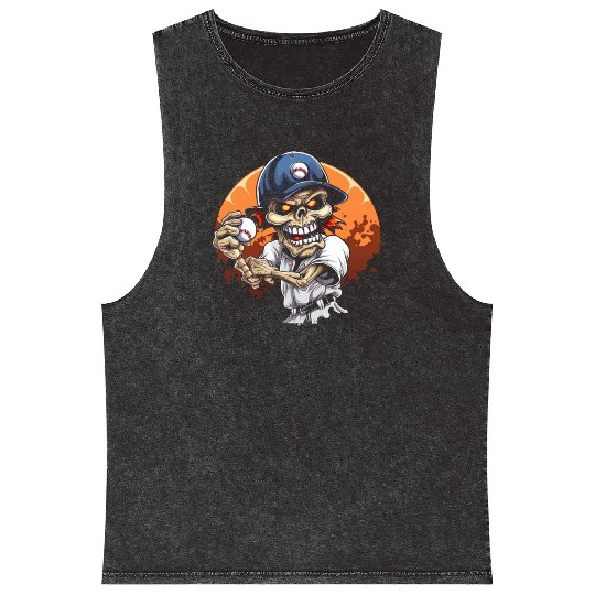 Baseball Halloween Trick Or Treat Baseball Player Mineral Wash Tank Tops