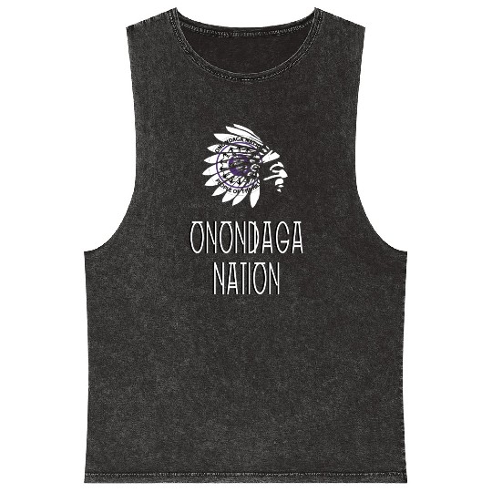 Onondaga Nation Indigenous Native American Headdre Mineral Wash Tank Tops