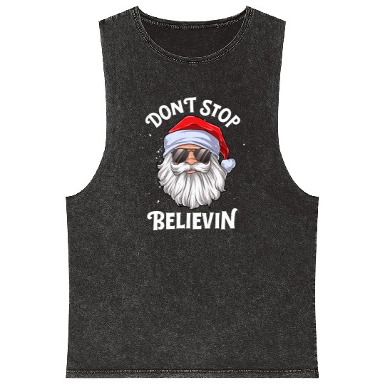 Don'T Stop Believin Santa Mineral Wash Tank Tops