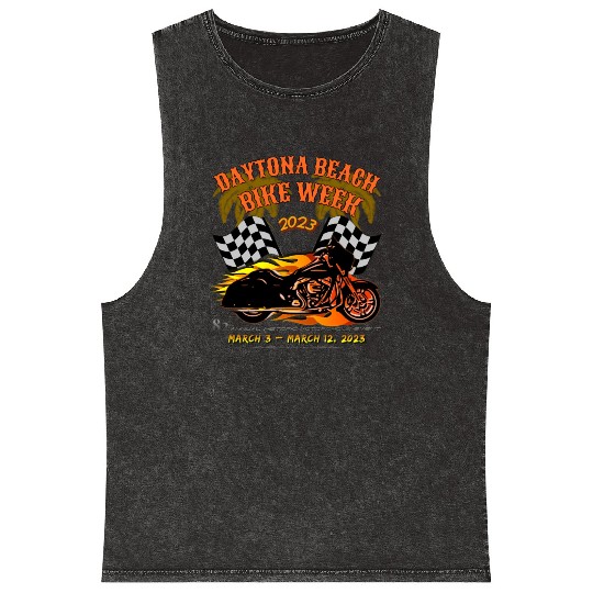 Daytona Beach Bike Week 2023 Checkered Flag Front Mineral Wash Tank Tops