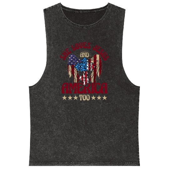 She loves jesus and America too Mineral Wash Tank Tops