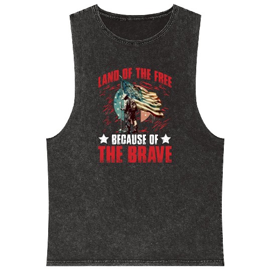 Land of the free because of the Brave Mineral Wash Tank Tops
