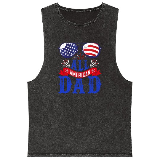 All American Dad America Pride US Patriot Mineral Wash Tank Tops