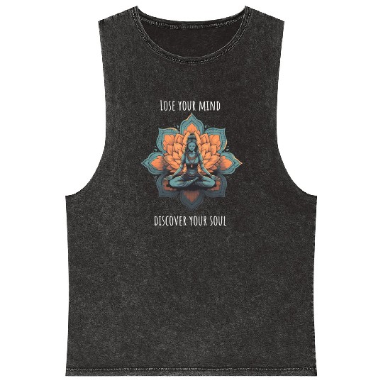 Women's Yoga Meditation Lotus Design Mineral Wash Tank Tops