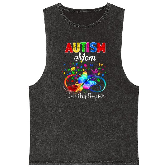 Butterfly Autism Mom I Love My Daughter Support Au Mineral Wash Tank Tops