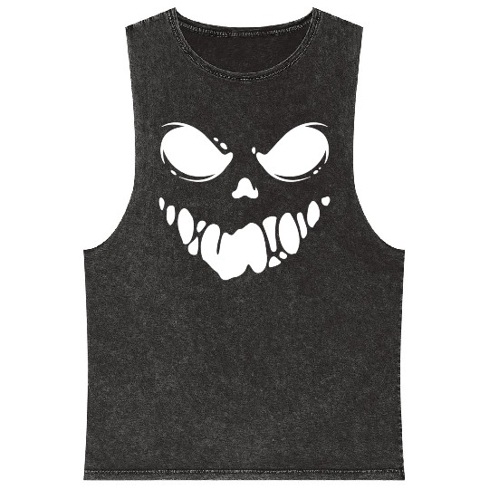 Black Spooky scary Ghost face Mineral Wash Tank Tops design