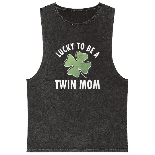 Lucky To Be A Twin Mom Saint Patric Day Mineral Wash Tank Tops