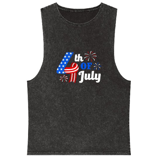 4th July Independence Day Independent America Mineral Wash Tank Tops